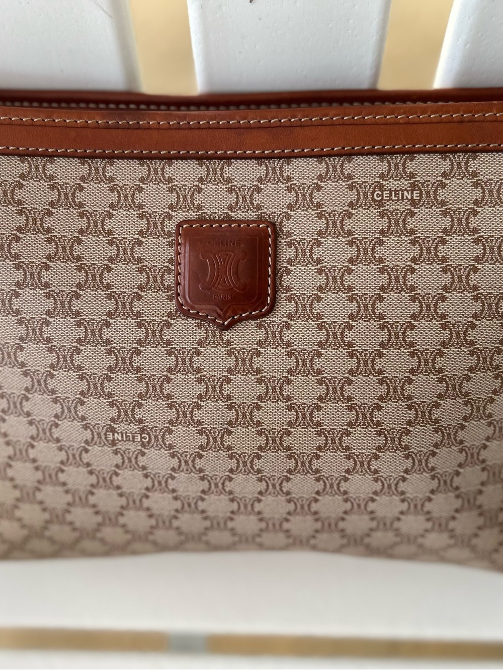 Celine Macadam Triomphe Vintage Clutch Bag Brown Tan Monogram Made in Italy